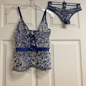 NWOT NEVER WORN Unlined Sheer Lace Up Bustier/Bra Top w/Matching Lace Up Panty